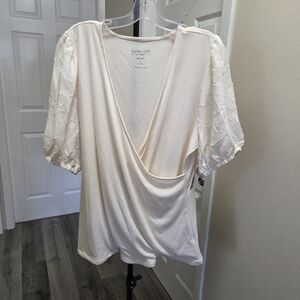 Torrid Super Soft Rayon Blend Plus Size Cream Wrap Top with Sleeves